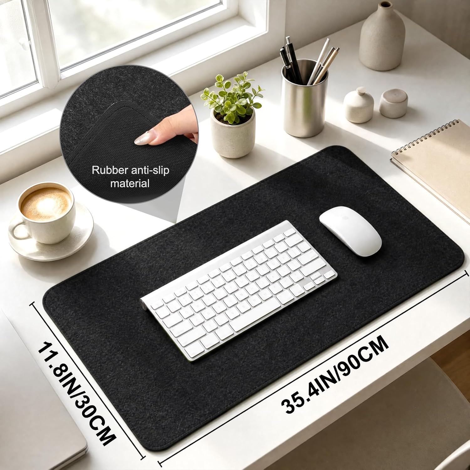 Large Felt Desk Mat for Keyboard and Mouse，Computer Desk Pad Protector | 35×12in Black，Non-Slip Extended Mousepad Soft Desktop Mat Cover，for Home Office Workspace Accessories - view 2