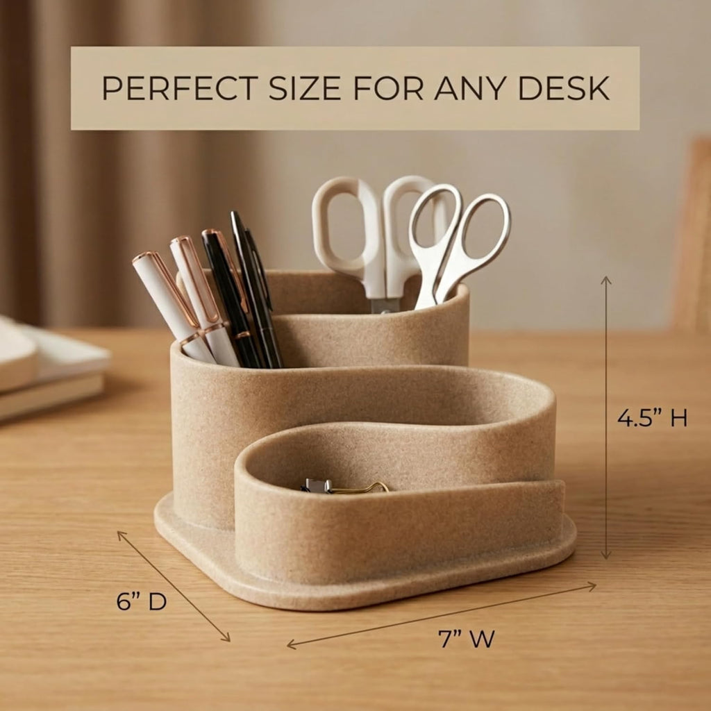 Aesthetic Desk Organizer - Modern Desk Accessories - Boho Pen Holder | Beige Aesthetic Desk Accessories - Modern Cute Desk Organizer - Neutral Boho Desk Accessories - Desk Essentials for Women - view 2