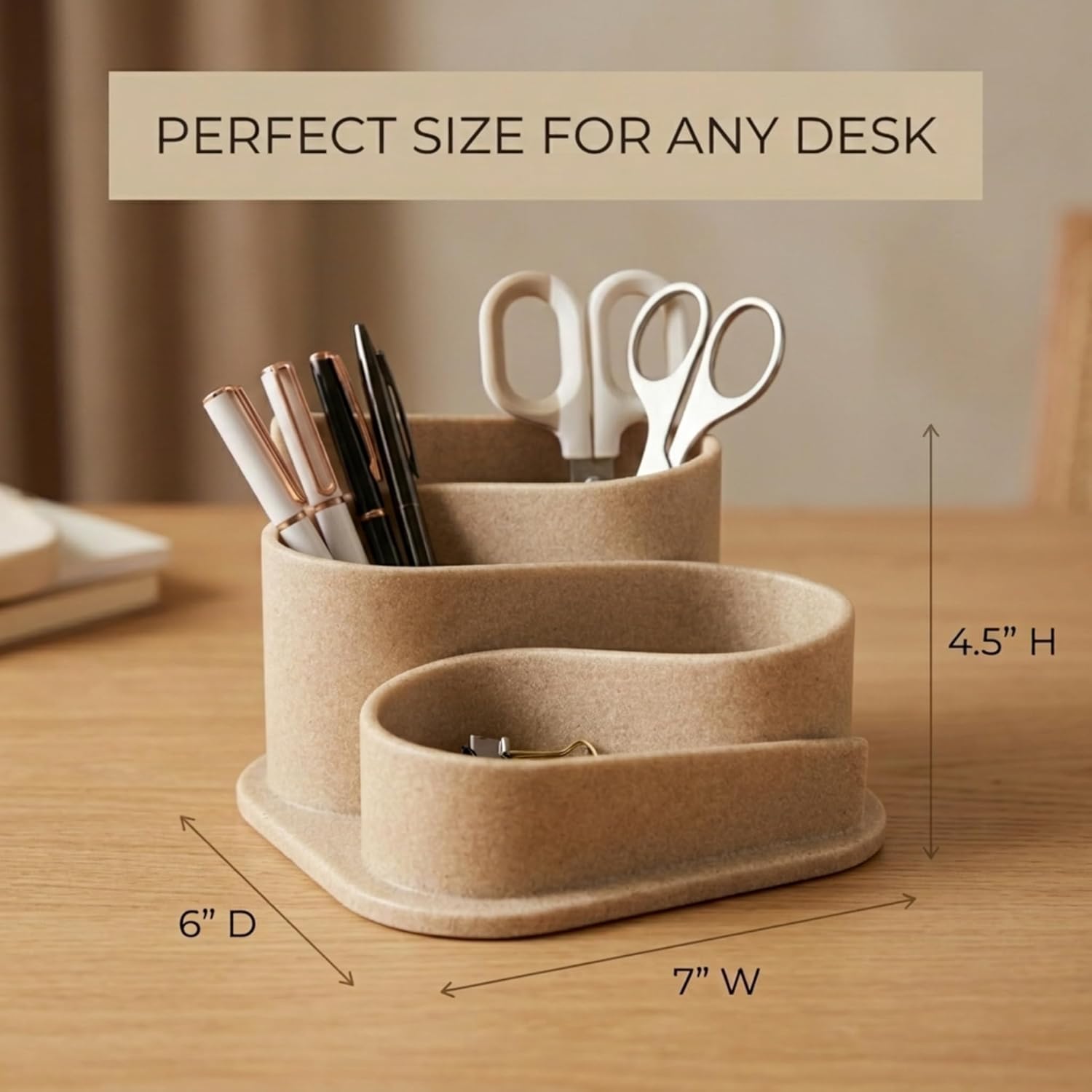 Aesthetic Desk Organizer - Modern Desk Accessories - Boho Pen Holder | Beige Aesthetic Desk Accessories - Modern Cute Desk Organizer - Neutral Boho Desk Accessories - Desk Essentials for Women - view 2