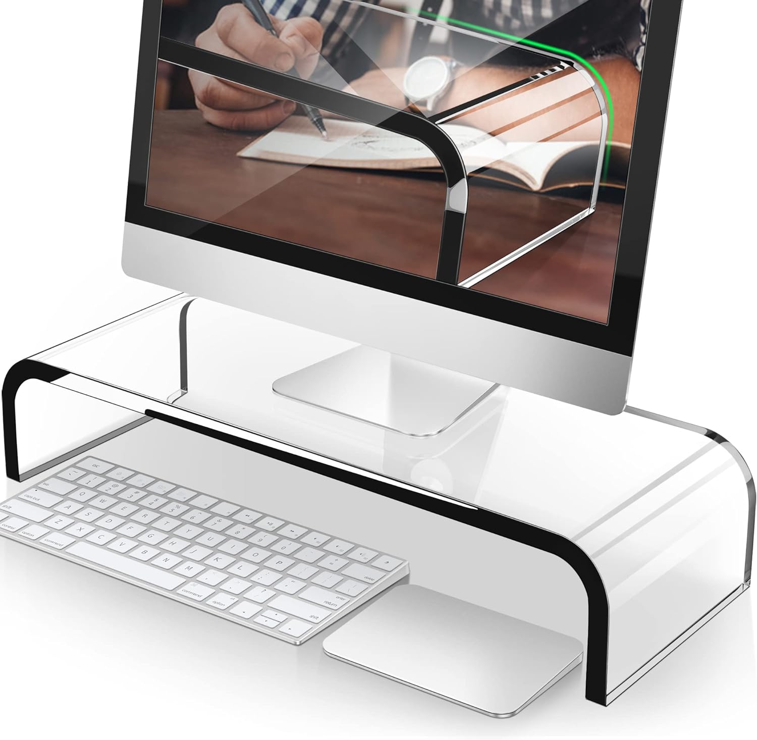 Acrylic Monitor Stand, Premium Large Monitor Riser 20 inch, Crystal Clear Acrylic Computer Stand Laptop Desk Stand for Home Office Printer TV Screen Keyboard Storage