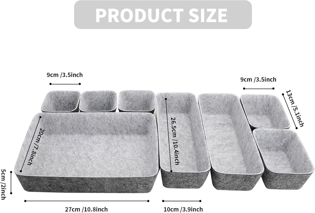 8pcs Drawer Organizers, Separators, Storage Box,Felt Storage Bins Inserts Tool Containers Toy Basket Shelf Cubes Foldable Drawer Dividers Desk Organisers -Grey Matching - view 2