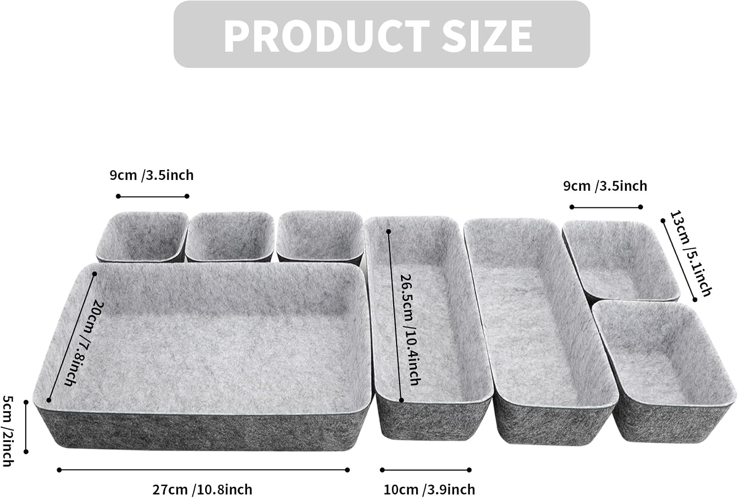8pcs Drawer Organizers, Separators, Storage Box,Felt Storage Bins Inserts Tool Containers Toy Basket Shelf Cubes Foldable Drawer Dividers Desk Organisers -Grey Matching - view 2