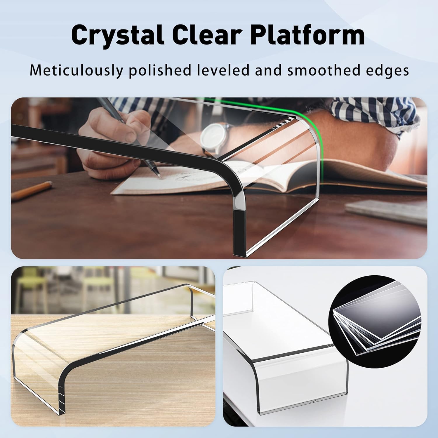 Acrylic Monitor Stand, Premium Large Monitor Riser 20 inch, Crystal Clear Acrylic Computer Stand Laptop Desk Stand for Home Office Printer TV Screen Keyboard Storage - view 2