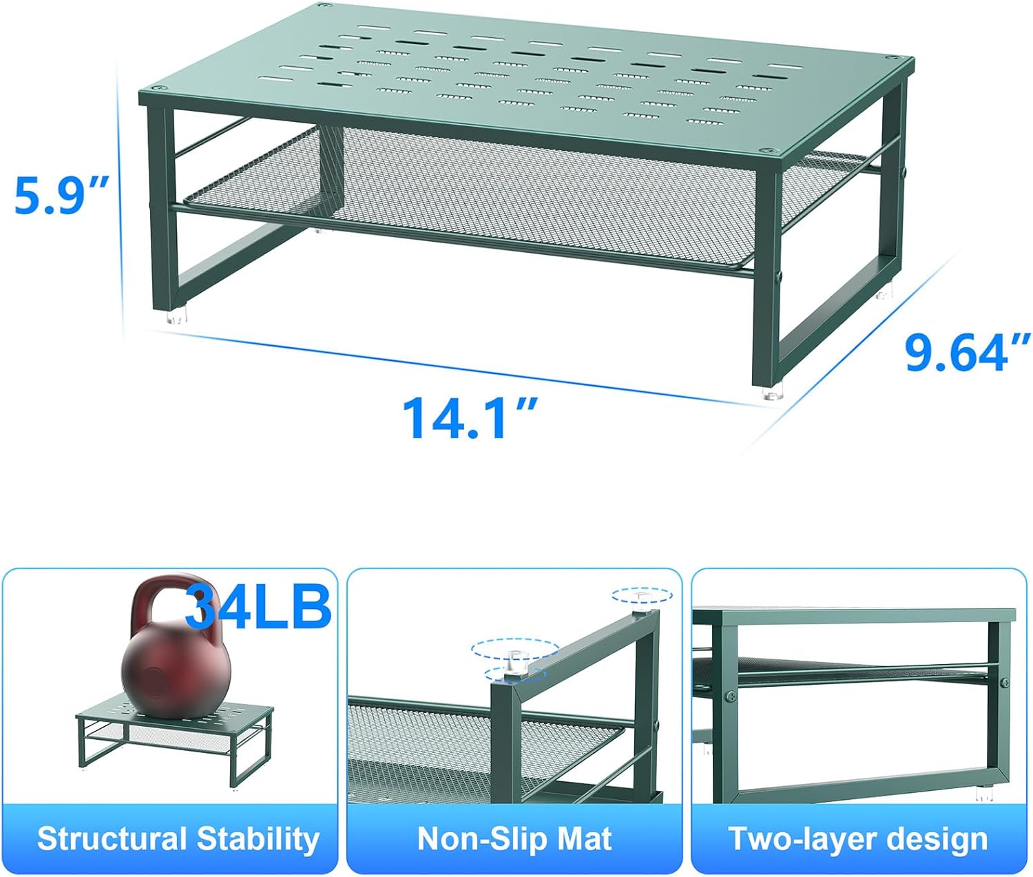 2-Tier Metal Monitor Stand Riser | Desk Organizers and Accessories, Desk Organizer for Monitor, Office Desk Storage Organizer for Office Supplies (Dark Green) - view 5