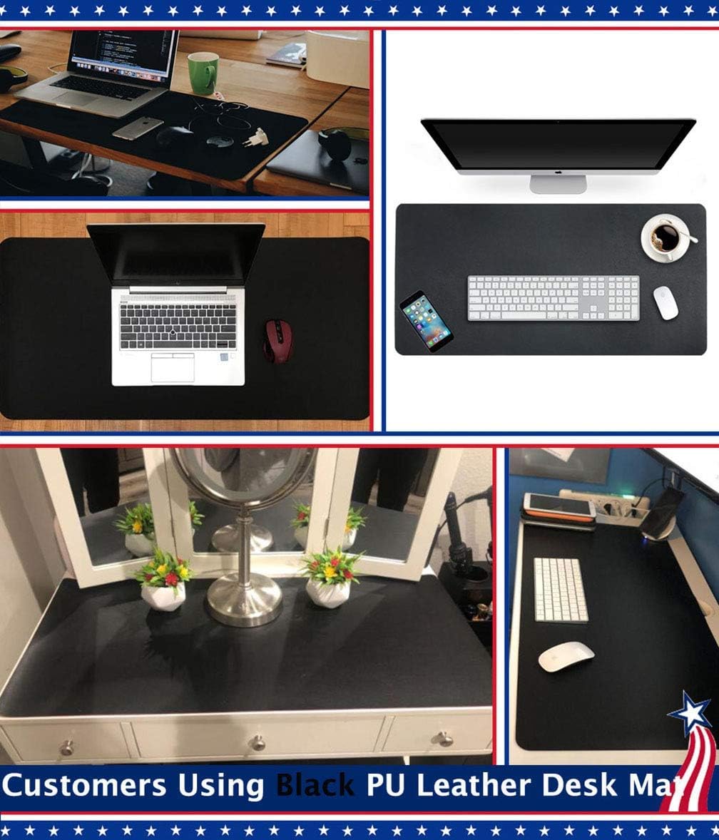 24 X 36 Inch Multifunctional Office Felt Desk Pad Desk Cover Leather Mat Blotters Table Protector on Top of Desks Large Laptop Computer Gaming Keyboard Mouse Pad Organizer for Women Waterproof Black - view 3