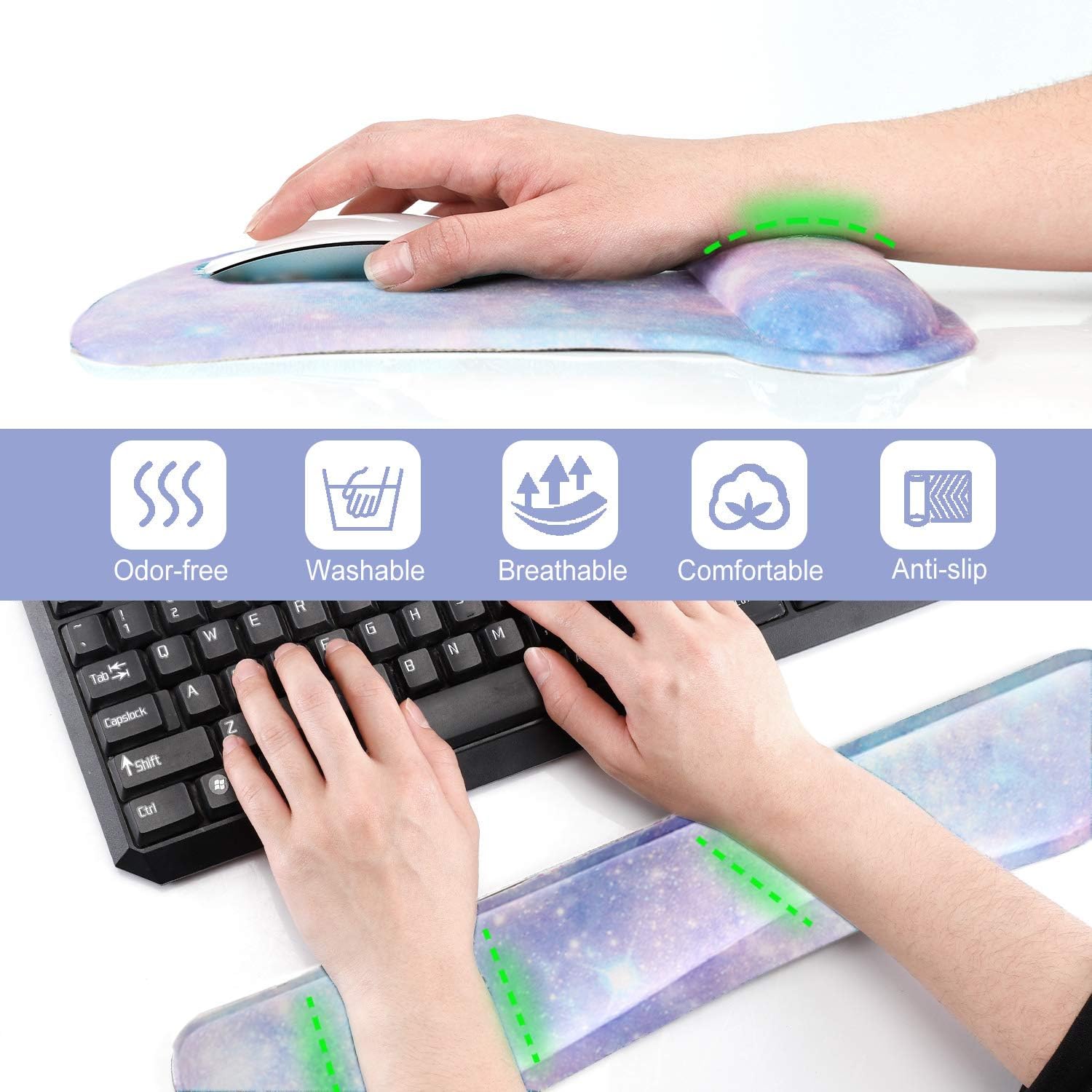 Keyboard Wrist Rest Mouse Pad Support, Gel Ergonomic Mouse Pads for Computer Laptop PC, Comfortable Durable Mousepad Keyboard Wrist Rests for Easy Typing Pain Relief, Romantic Starry Night Sky - view 4