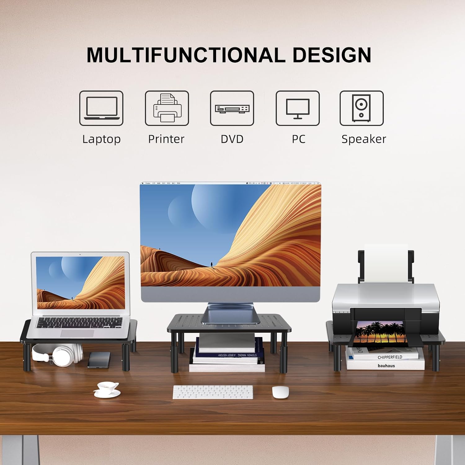 Monitor Stand Riser, Metal Computer Stand, 3 Height Adjustable Screen Riser with Mesh Platform for PS4, Laptop, Printer, Notebook and All Flat Screen, Holds Up to 20KG | 3 Height Adjustable Desk Riser for PS4, Laptop, Printer, Notebook and All Flat Screen - view 5