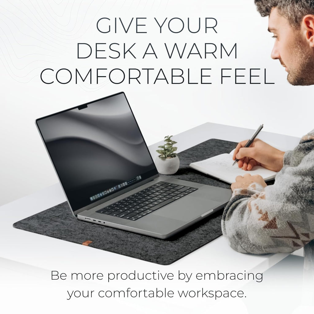 Felt desk mat - large felt desk pad - charcoal (35 x 17 inches) | premium desk mat for desktop, full desk keyboard mouse pad, high quality felt and non-slip rubber liner for home and office - view 4