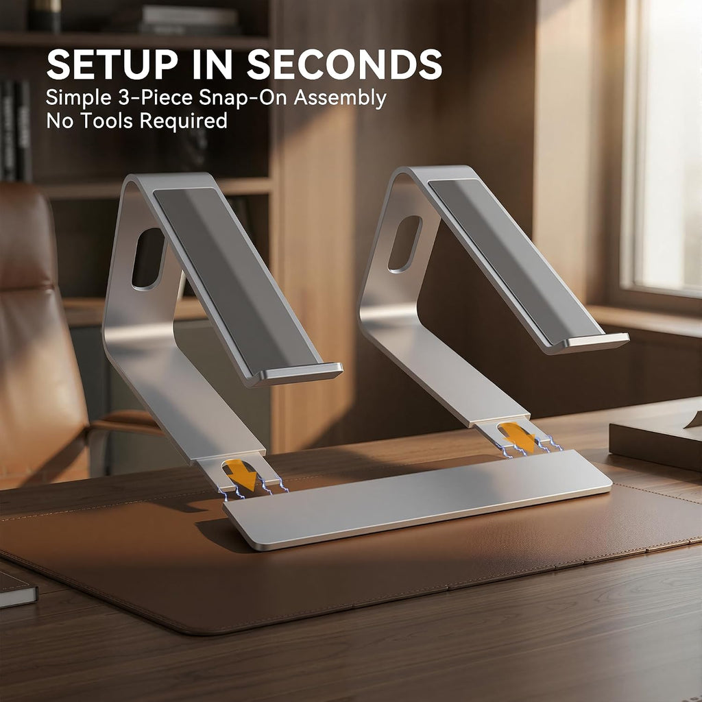 Laptop Stand, Aluminum Computer Riser, Ergonomic Laptops Elevator for Desk, Metal Holder Compatible with 10 to 15.6 Inches Notebook Computer, Silver - view 6
