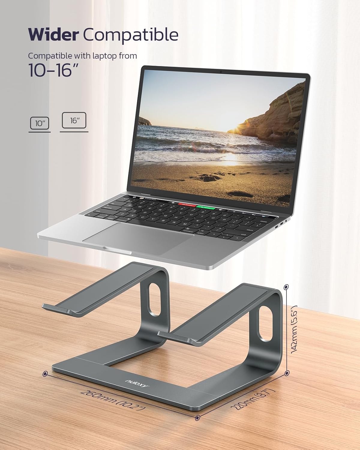Full Aluminum Laptop Stand, Stable Support to 22 lbs, Open Cooling | Detachable for Portable Storage, Easy Setup, Saves Desk Space, Compatible with 10-16 Inch Laptops, Office Desk Accessories - view 5