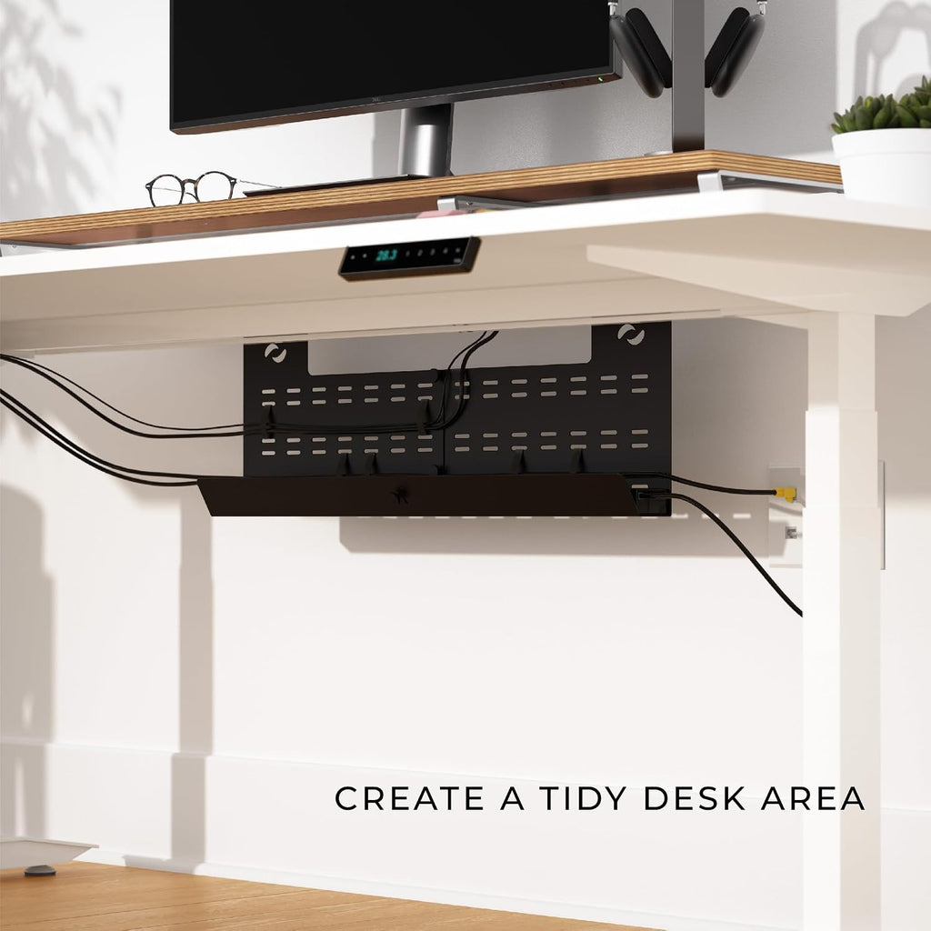 Under Desk Cable Management Tray & Cord Raceway, Black | Underdesk Cord Organizer, Standing Desk Cable & Wire Management, Heavy Duty, Straps Included, Medium - view 6