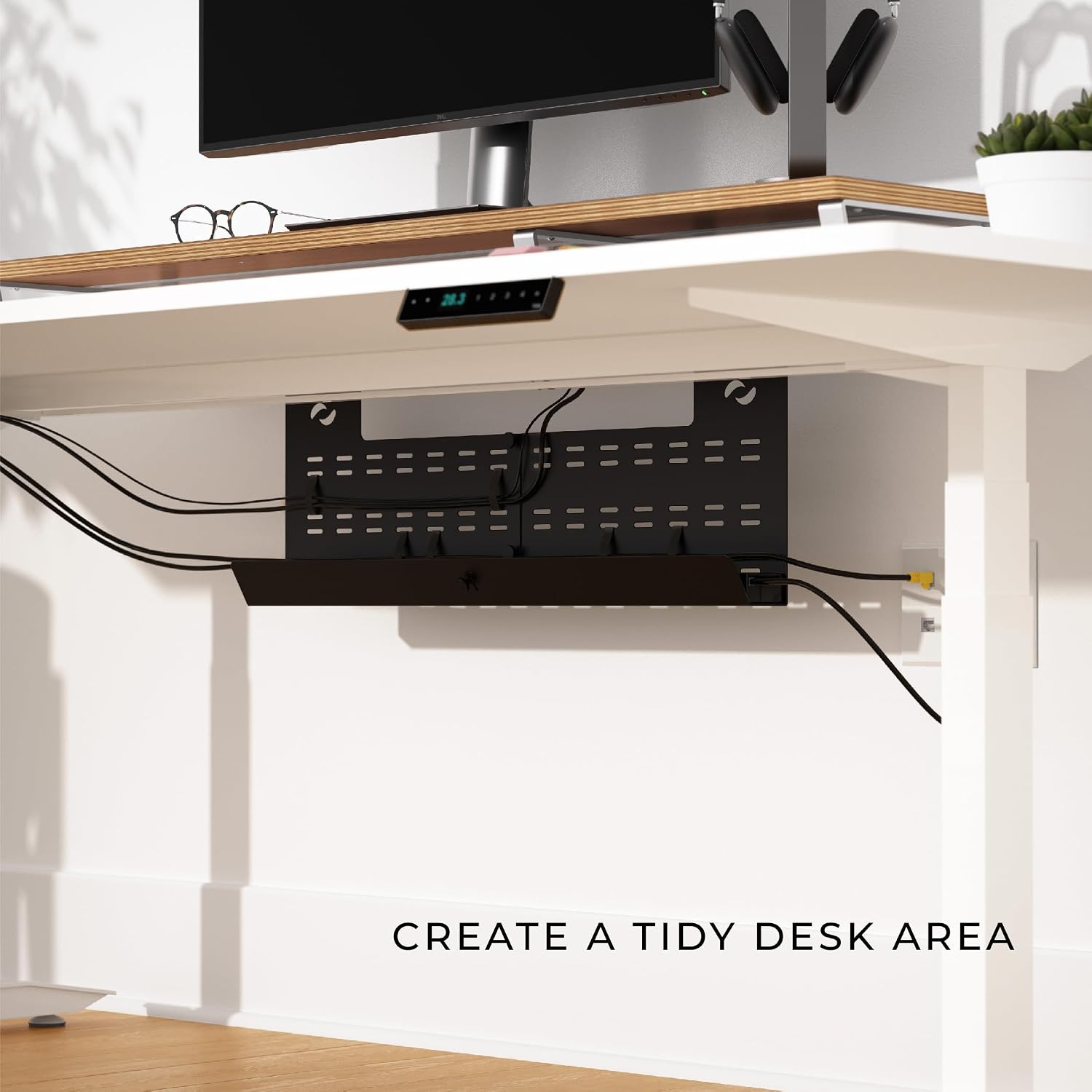 Under Desk Cable Management Tray & Cord Raceway, Black | Underdesk Cord Organizer, Standing Desk Cable & Wire Management, Heavy Duty, Straps Included, Medium - view 6