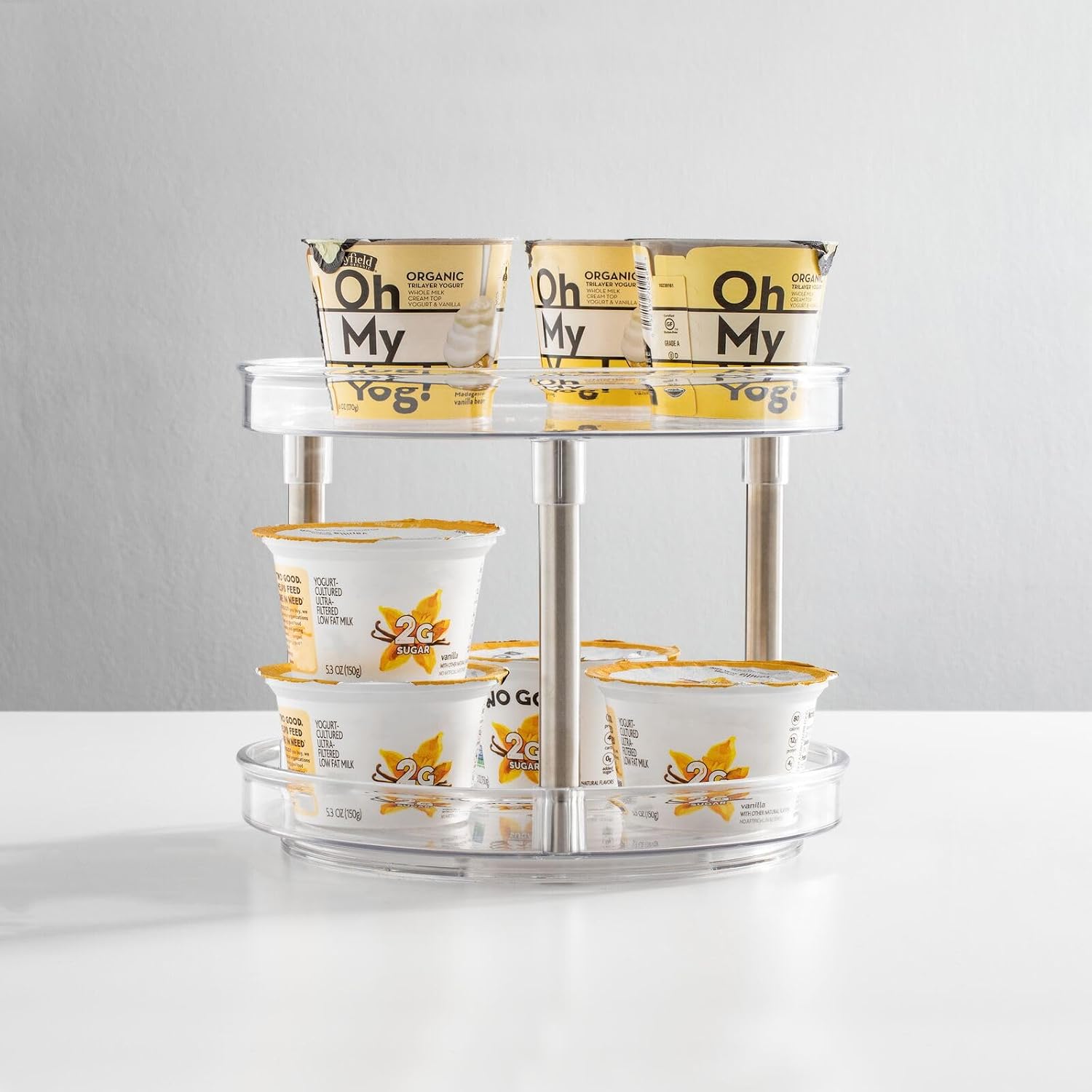 2-Tier Lazy Susan Turntable for Kitchen Cabinets, Shelf, Table, Countertop, 9" Multi Level Rotating Organizer Carousel, Storage Turntable Organizer, Ligne Collection, 2 Pack, Clear/Chrome - view 7