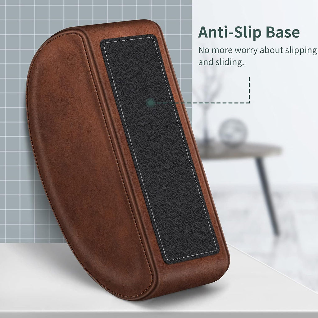 Remote control holder with 5 compartments, brown | vegan leather, anti-slip, desktop caddy storage organizer, for office supplies, makeup brush, media accessories - view 3