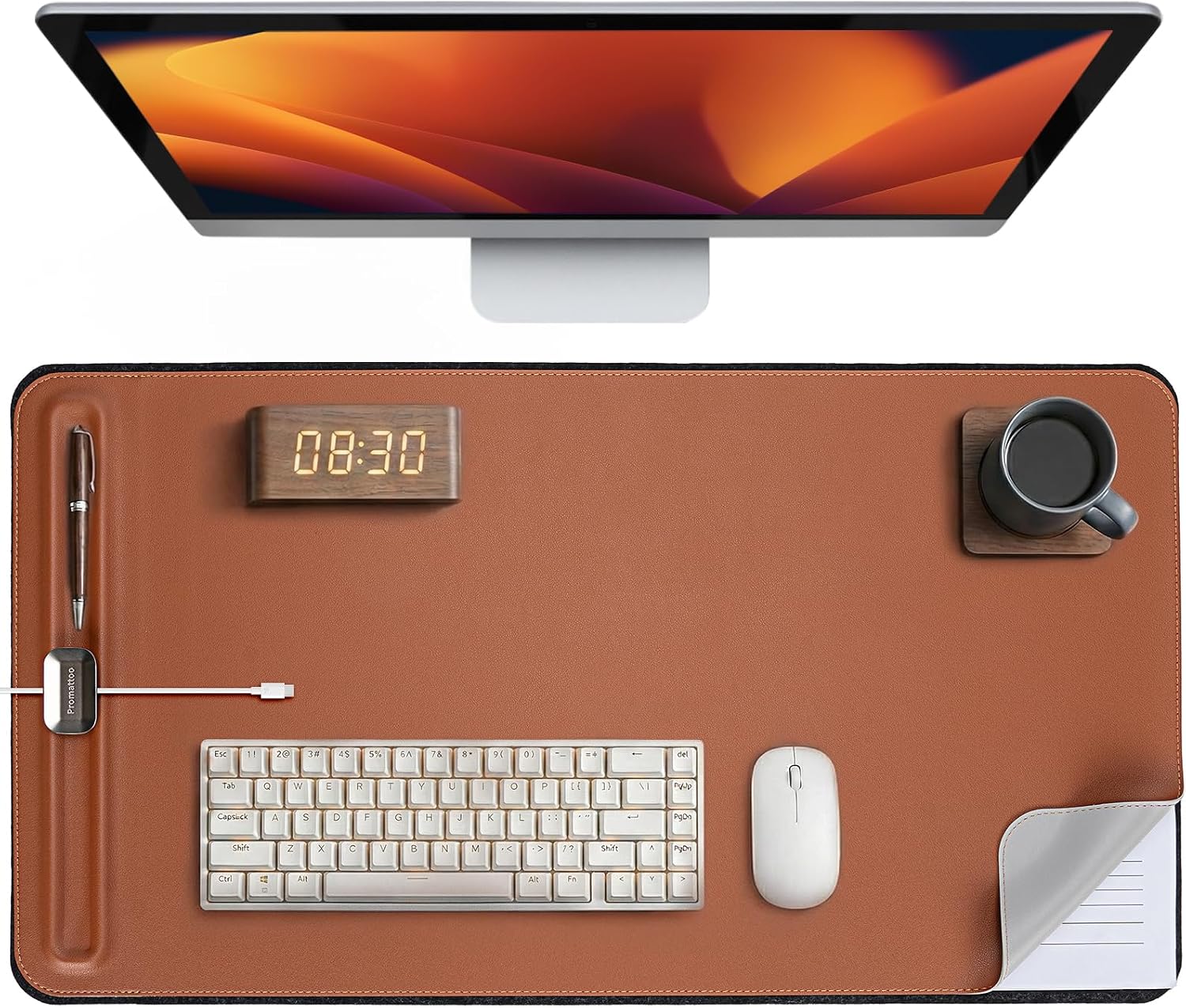 Desk Mat – Double-Sided Vegan Leather & Felt | Built-In Magnetic Cable Organizer & File Storage | Premium Workspace Pad for Office, Gaming & Creative Professionals-（Green） - view 7