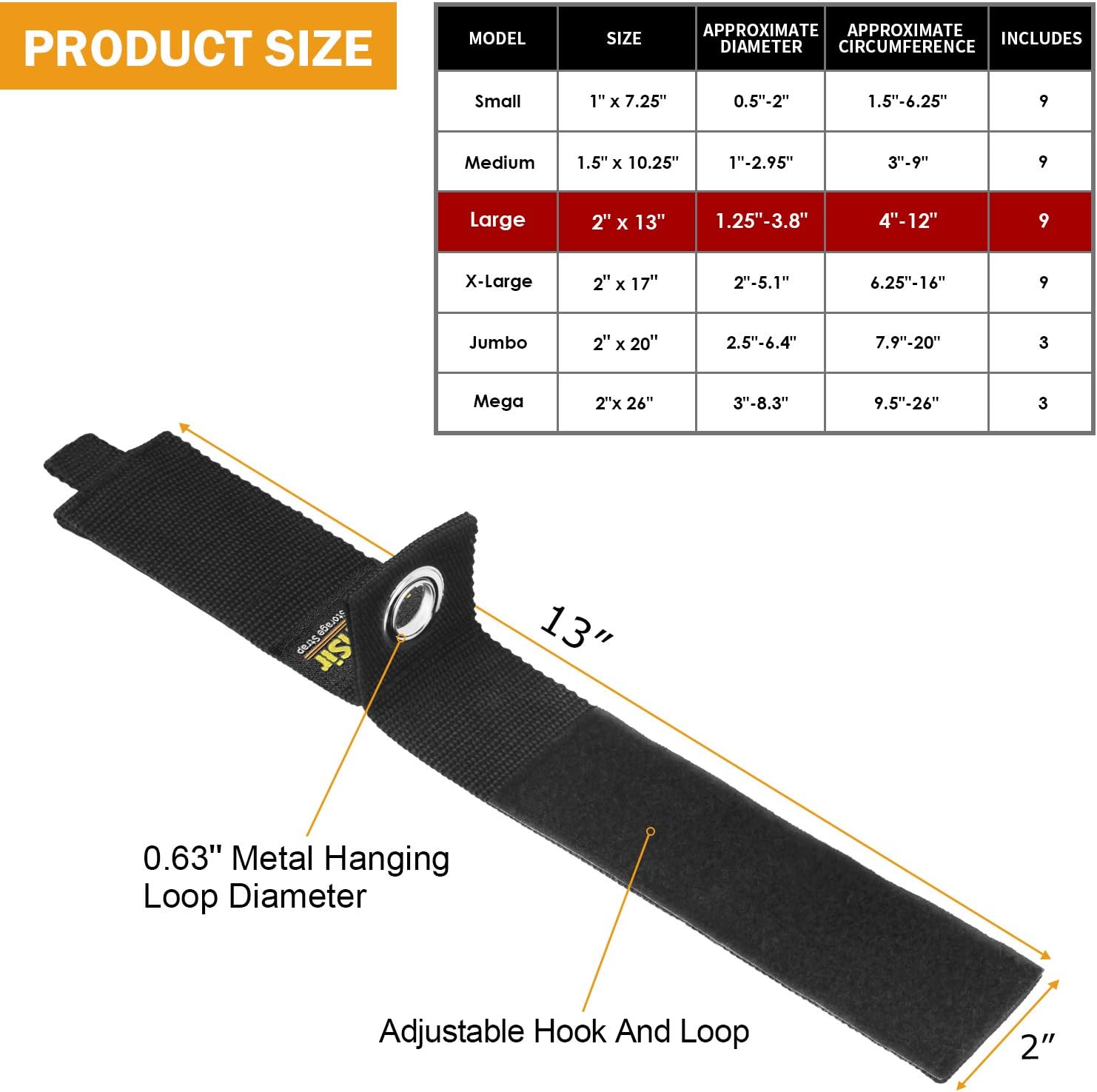 9 Pack Extension Cord Holder Organizer, 13-inch Heavy Duty Storage Straps for Garden Hose Storage and Garage Wall Organization | Extension Cord Storage Straps for Garden Hose Storage and Garage Wall Organization - view 4