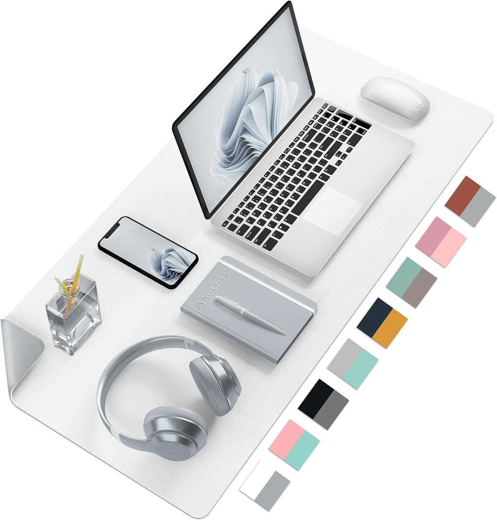 Double-Sided PU Leather Desk Pad - Non-Slip Large Mouse Pad & Desk Mat for Office, Home - Waterproof, Easy to Clean, Durable Dual-Sided Surface (23.6"x13.7", White)