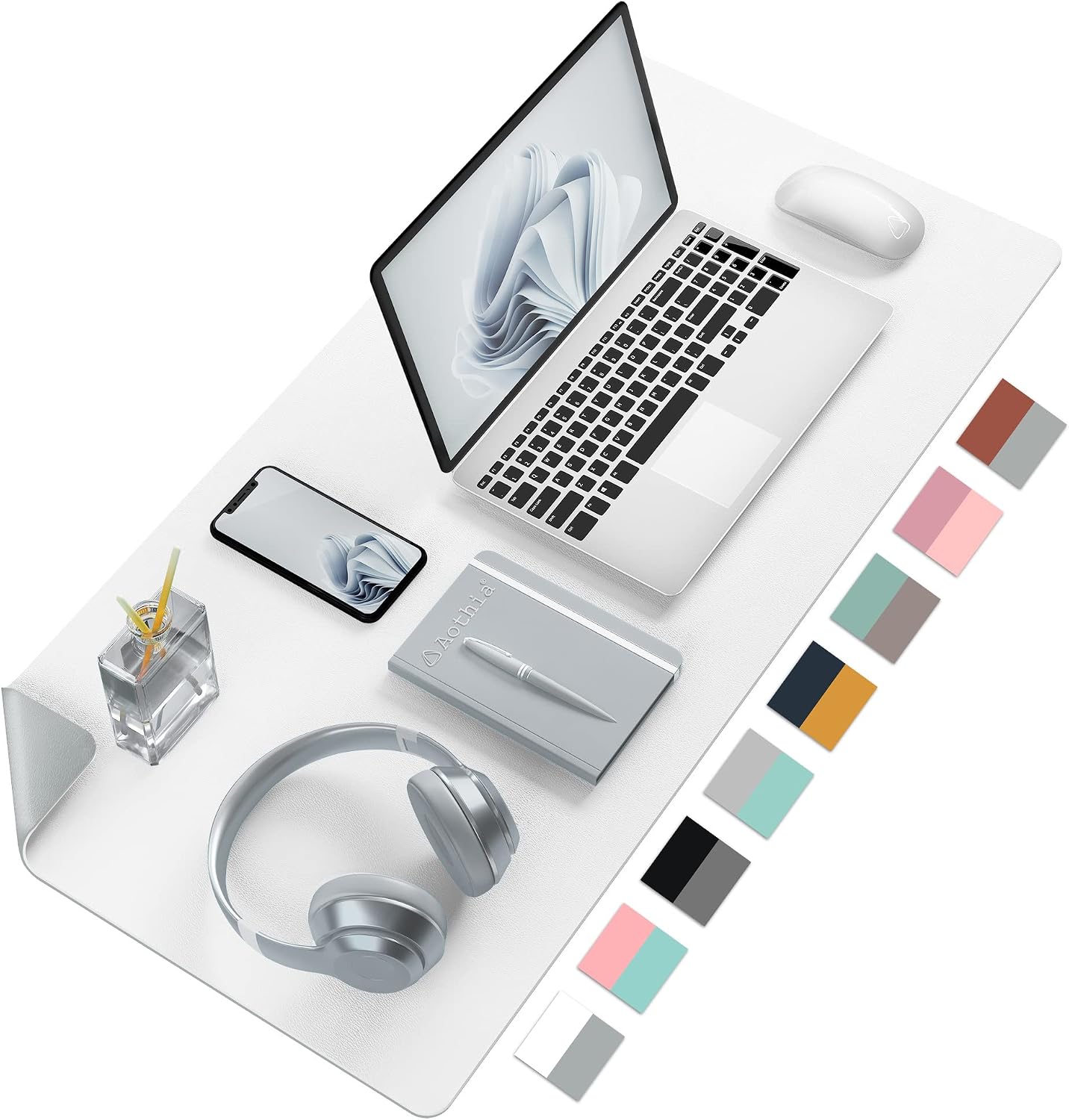 Double-Sided PU Leather Desk Pad - Non-Slip Large Mouse Pad & Desk Mat for Office, Home - Waterproof, Easy to Clean, Durable Dual-Sided Surface (23.6"x13.7", White)