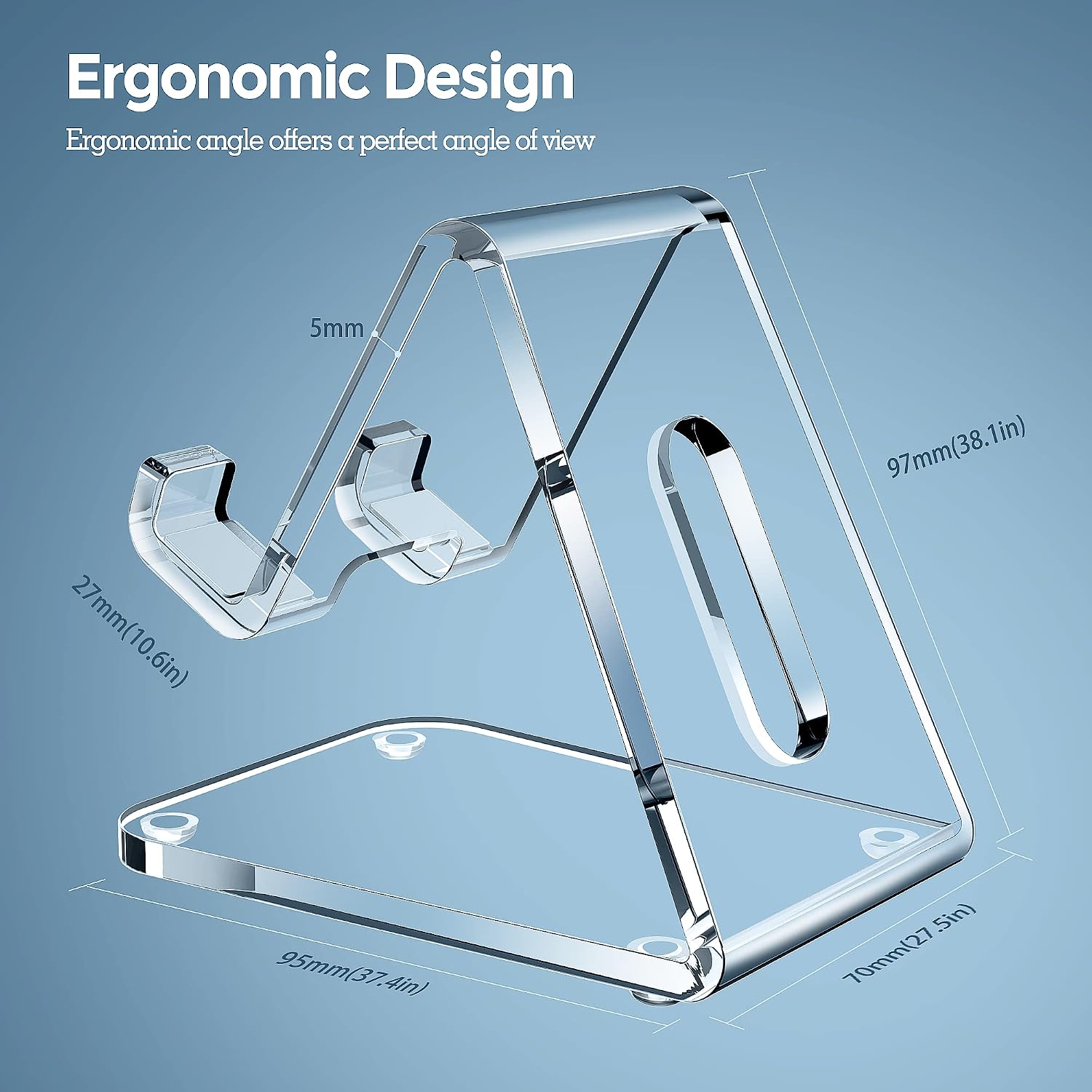 Acrylic cell phone stand, 5mm thicker clear cell phone holder, transparent phone stand for desk, desktop, desk accessories, suitable for iPhone 14 13 Pro Max, all smartphone 4-8inch - view 5