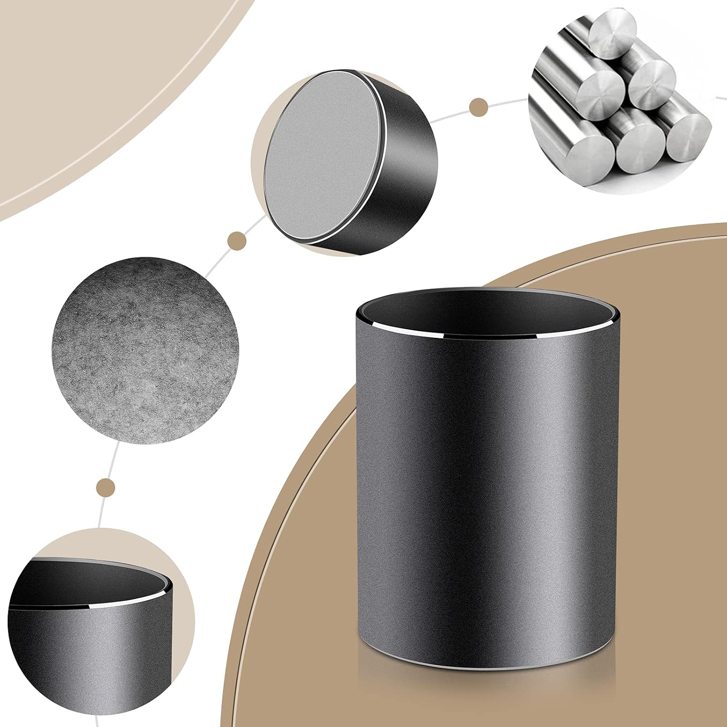 Metal Pen Holder Aluminum Pencil Holder for desk, Round Desktop Organizer and Black Pencil Cup for Office, School, Home and Stationary Supplies (3.15 x 3.15 x 3.94 Inches) - view 4