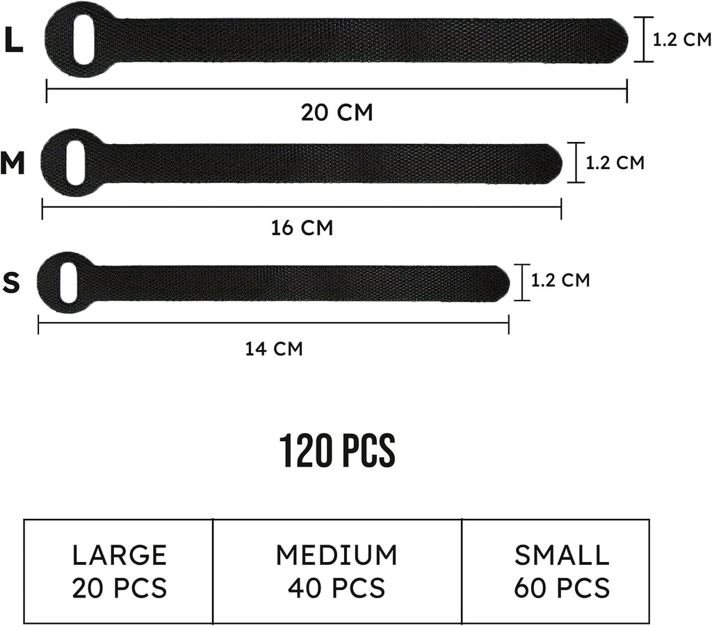 120 PCS 5/6/8 inch reusable cable ties for cords – data cable organizer ties – cord wraps for charging cords – electrical wire straps, black - view 2