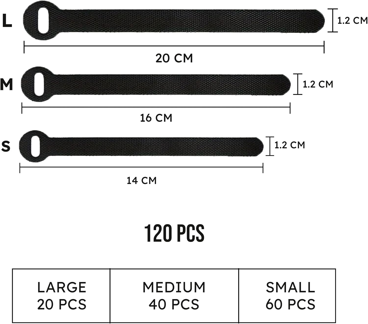 120 PCS 5/6/8 inch reusable cable ties for cords – data cable organizer ties – cord wraps for charging cords – electrical wire straps, black - view 2