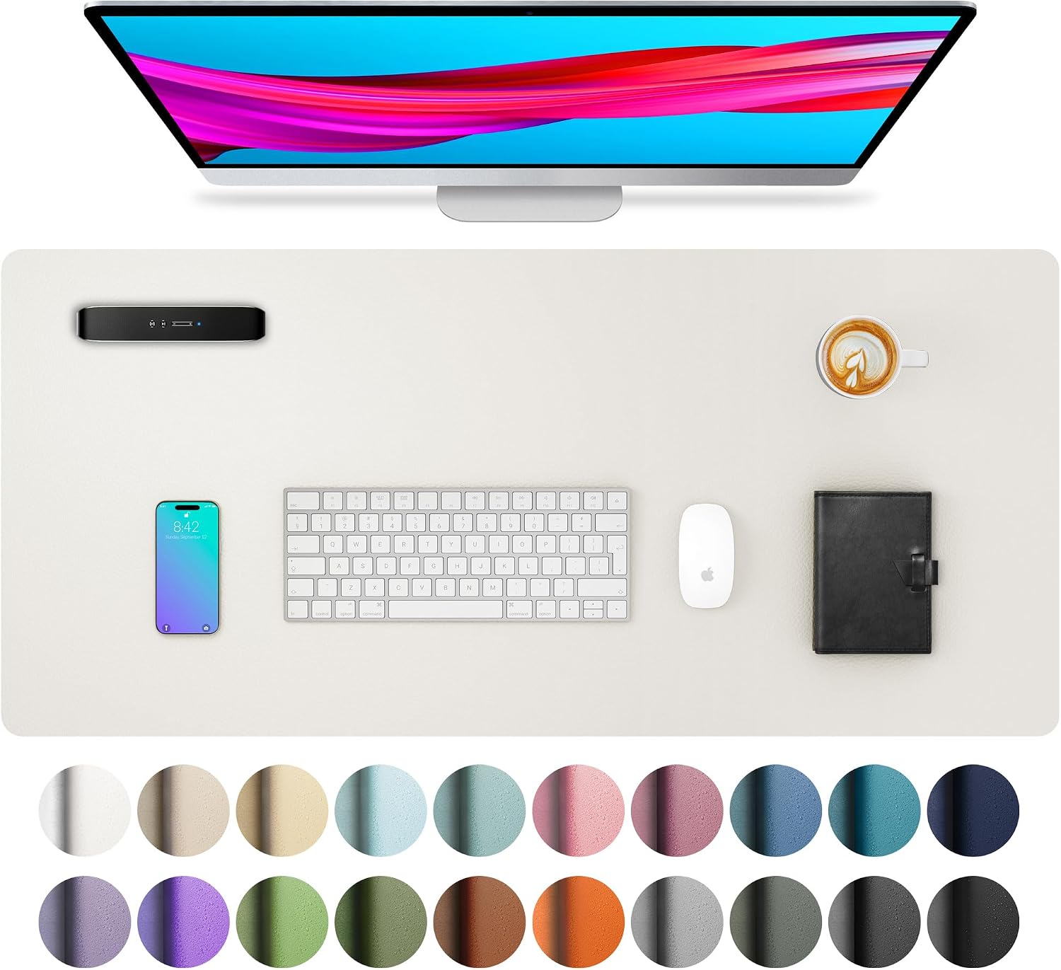 Leather Desk Pad Protector, Mouse Pad, Office Desk Mat, Non-Slip PU Leather Desk Blotter, Laptop Desk Pad, Waterproof Desk Writing Pad for Office and Home (Off-White,31.5" x 15.7")