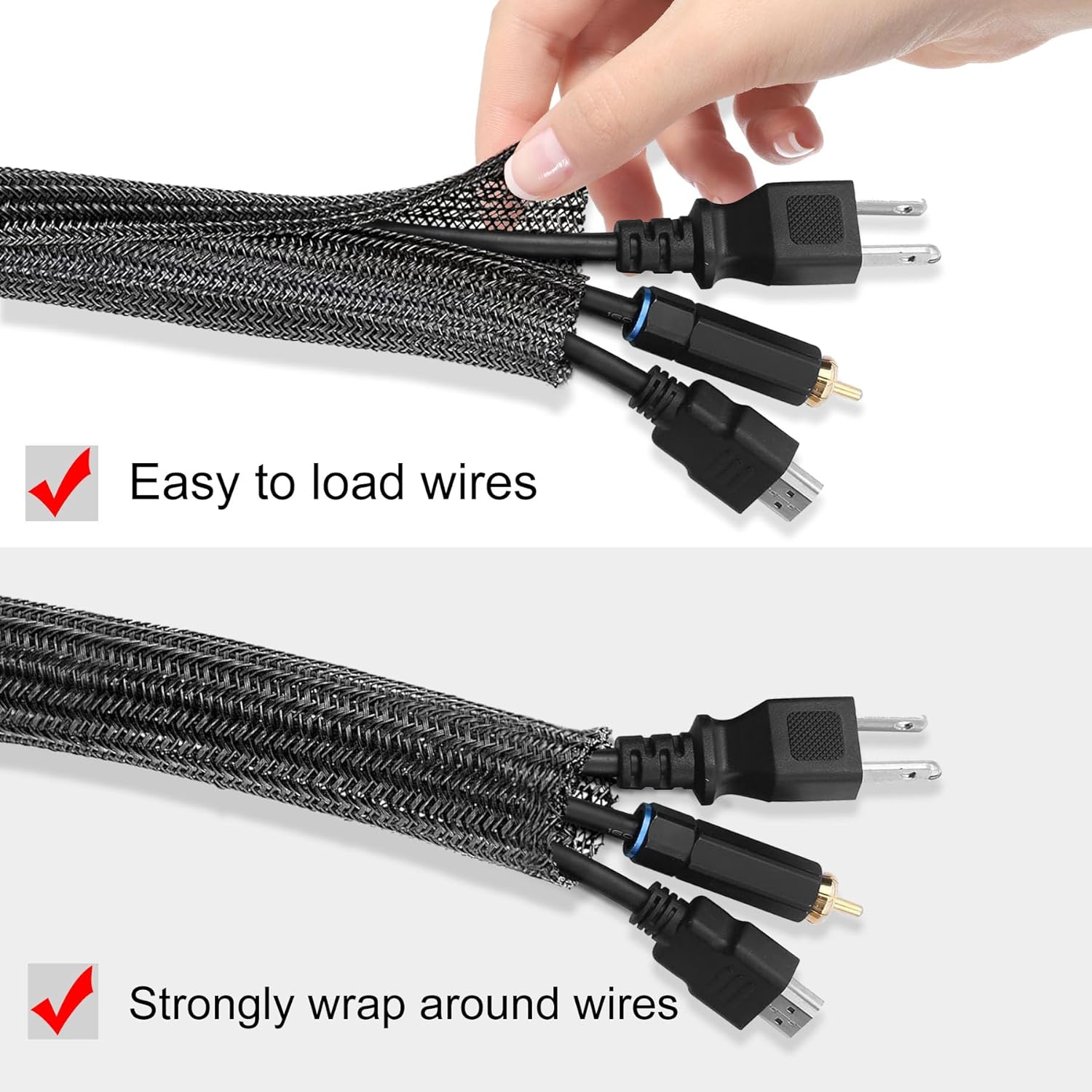 10ft - 1/2 inch cord protector cable sleeve split wire loom tubing for power cord audio USB cable, cord sleeve cable management for TV computer, cord protectors from pets chewing, black - view 2