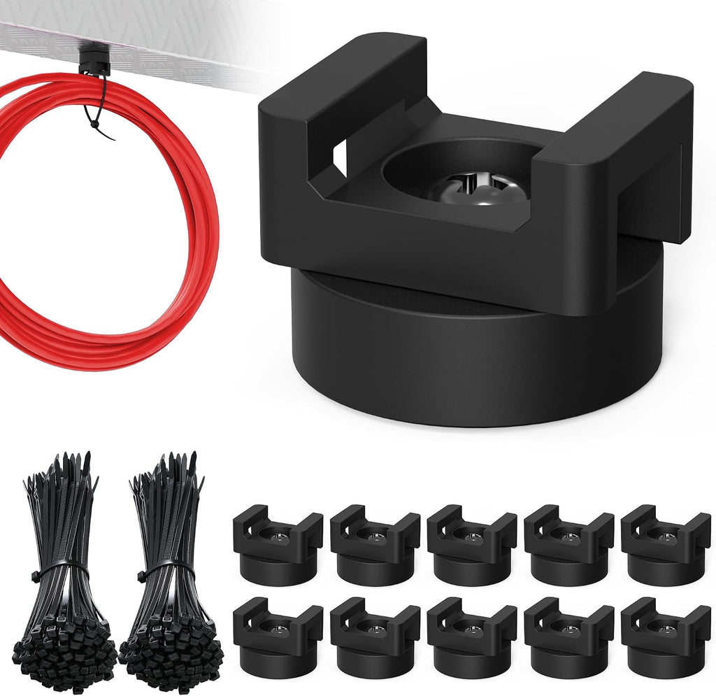 110 Pcs Magnetic Zip Tie Mount Kit(100 zip ties 10 Magnet base) Strong magnetic wire holder, Magnet Cable Tie Clips Holder Wire Management Clips for Home Office Marine Electrical Wiring Organization