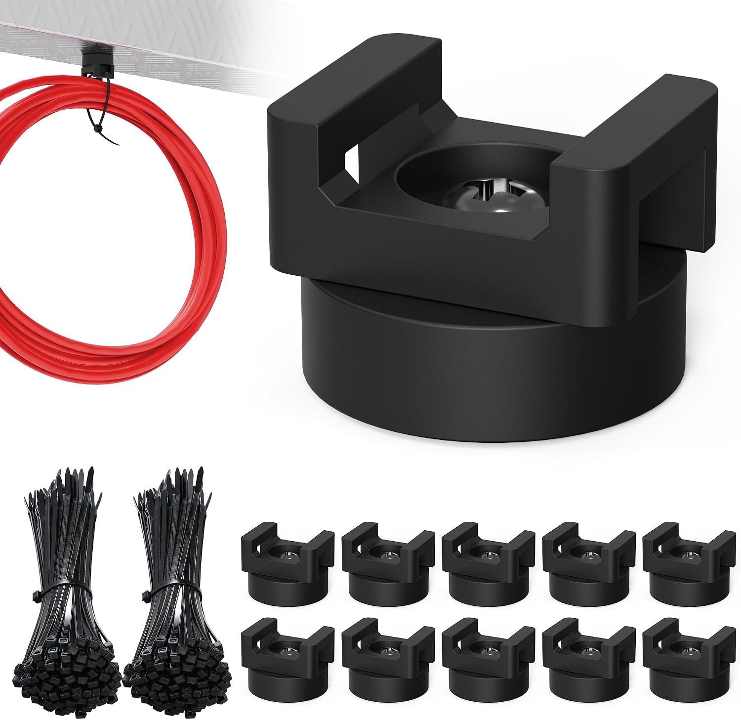 110 Pcs Magnetic Zip Tie Mount Kit(100 zip ties 10 Magnet base) Strong magnetic wire holder, Magnet Cable Tie Clips Holder Wire Management Clips for Home Office Marine Electrical Wiring Organization