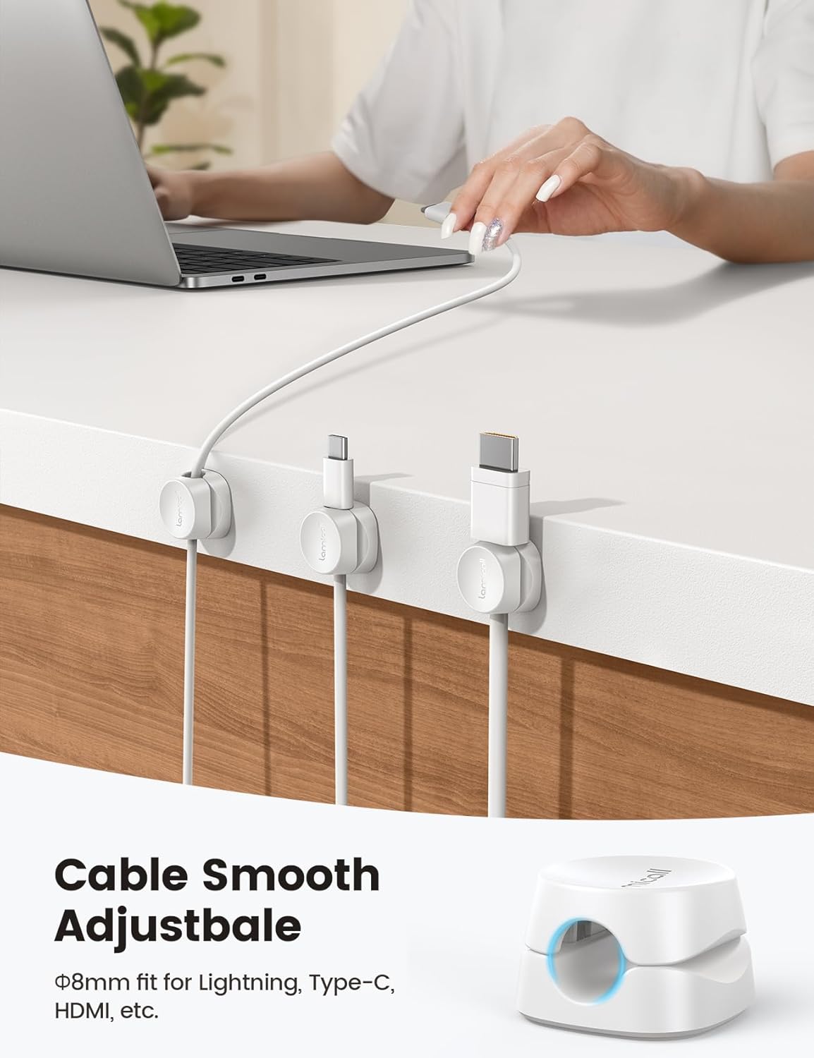 8 Pack Cord Organizer, [1s Lock] Cable Management Clips | Spring-Powered Cord Holder, Adhesive Phone Charger Keeper for Nightstand Desk Car, Office Home College Dorm Accessories - view 5