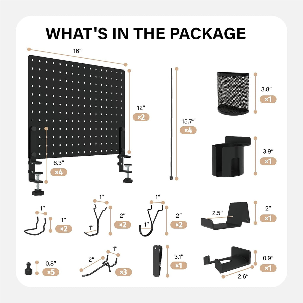 32 x 12 Inch Clamp On Desk Pegboard Complete Kit | No Drill Metal Privacy Panel and Organizer with Accessories for Home Office, Gaming Setup, Cables and Supplies - view 2