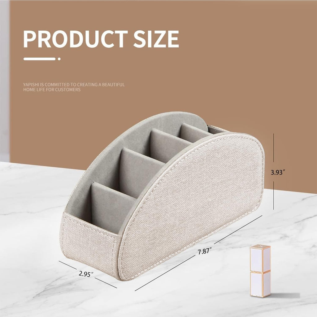 PU leather TV remote control holder/caddy for table with 5 compartments | desk organizer and decorations for living room, bedside storage for controller, makeup brush, pen, office stationery, art supplies - view 3
