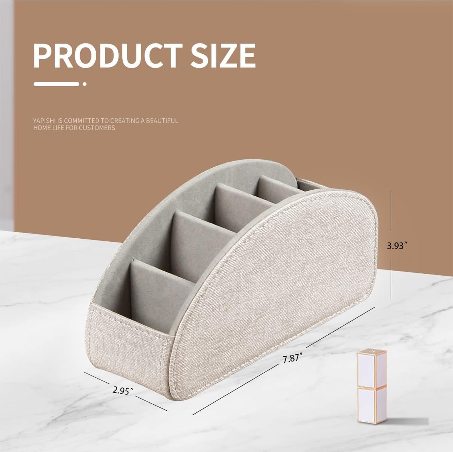 PU leather TV remote control holder/caddy for table with 5 compartments | desk organizer and decorations for living room, bedside storage for controller, makeup brush, pen, office stationery, art supplies - view 3