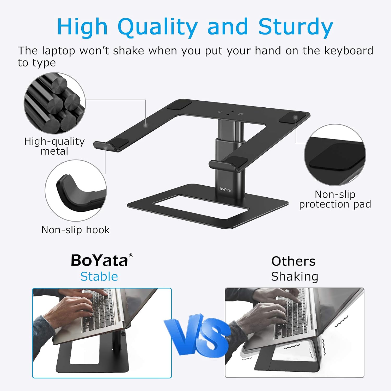 Laptop Stand, Height Adjustable Laptop Riser for 11-17" Laptops | Ergonomic Laptop Stand for Desk, Ventilated with U-Shaped Open Design, Sturdy Notebook Stand for 10-17'' Laptops, Black - view 3
