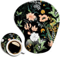 Ergonomic Mouse Pad with Wrist Support, Cute Mouse Pads with Non-Slip PU Base for Home Office Working Studying Easy Typing & Pain Relief Black Floral