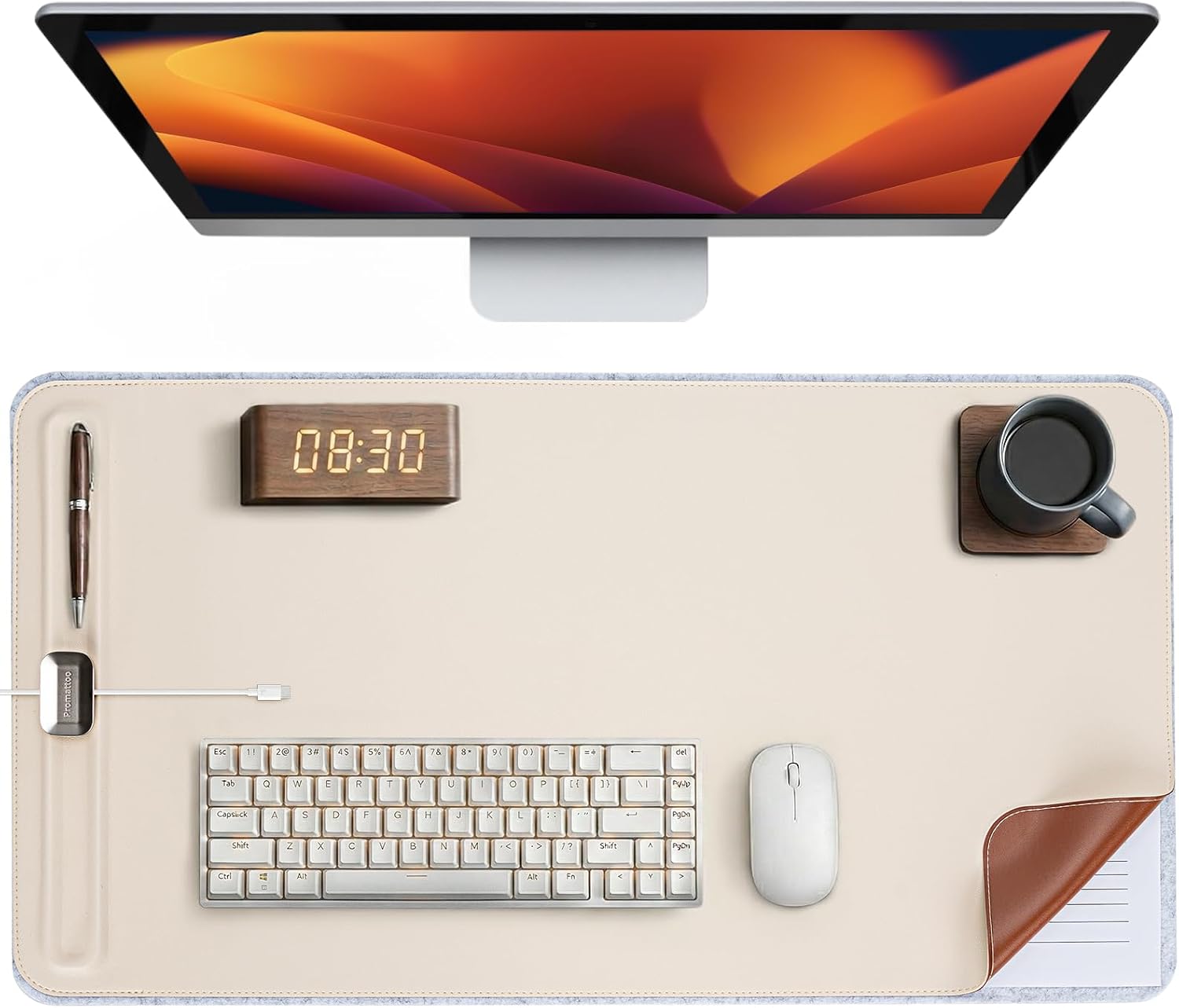 Desk Mat – Double-Sided Vegan Leather & Felt | Built-In Magnetic Cable Organizer & File Storage | Premium Workspace Pad for Office, Gaming & Creative Professionals-（Green） - view 5