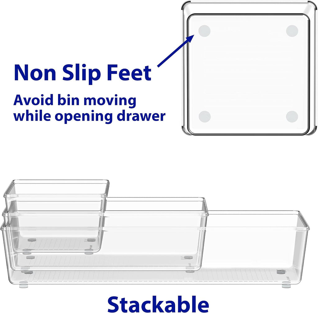Clear Desk Drawer Organizer, Assorted Sizes, 6 Packs | For Desk, Office, Bathroom, Makeup, and Craft Storage - view 6