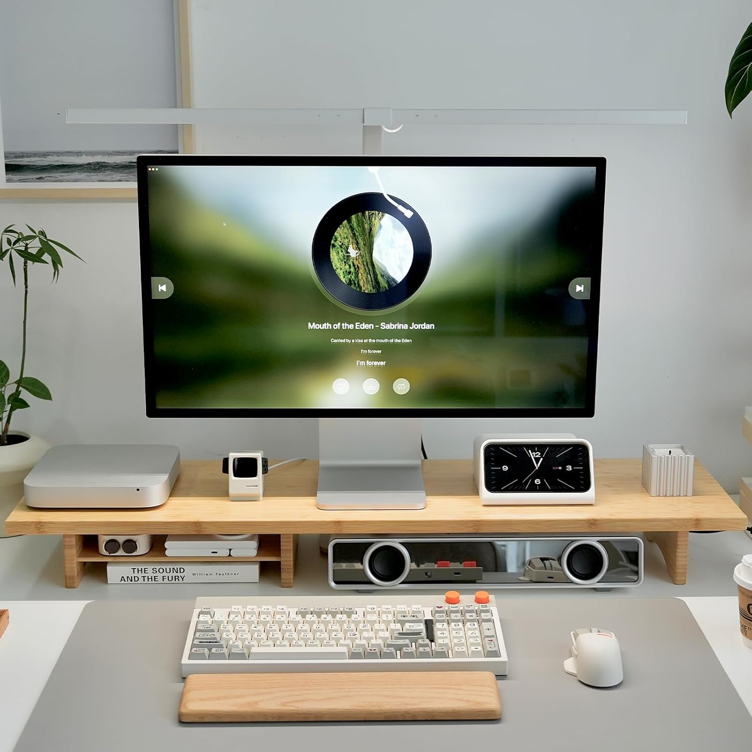 Bamboo Dual Monitor Stand Riser, 2-Tier Desk Shelf with Storage | 39.37-Inch Wide, 300 lbs Capacity, Removable Shelf for Monitors, Printer or TV in Home office, Natural