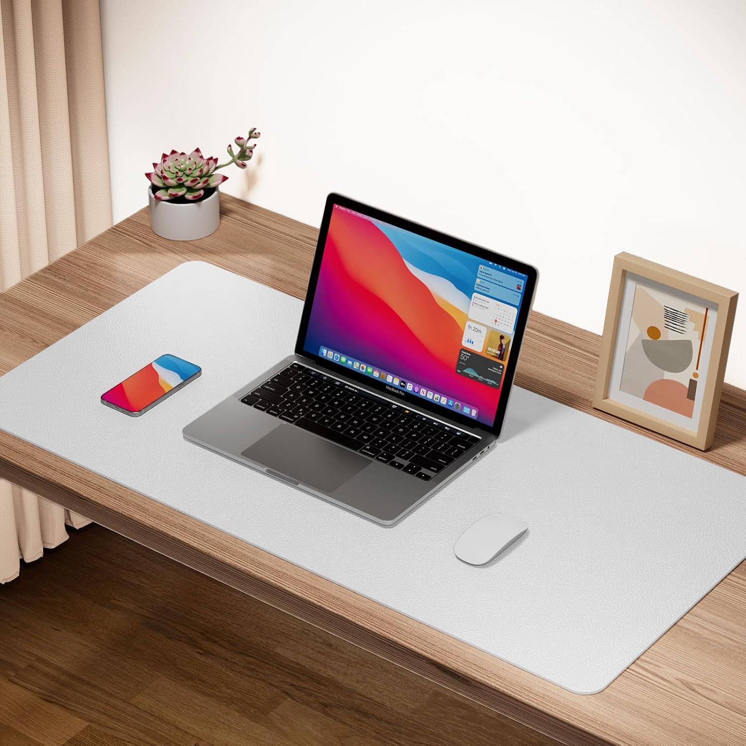 Leather Desk Pad Protector,Non-Slip Mouse Pad,Laptop Desk Pad,Office Mouse Mat,Waterproof Leather Desk Blotter,Desk Writing Pad for Office and Home (S-White,24"x 14") - view 2