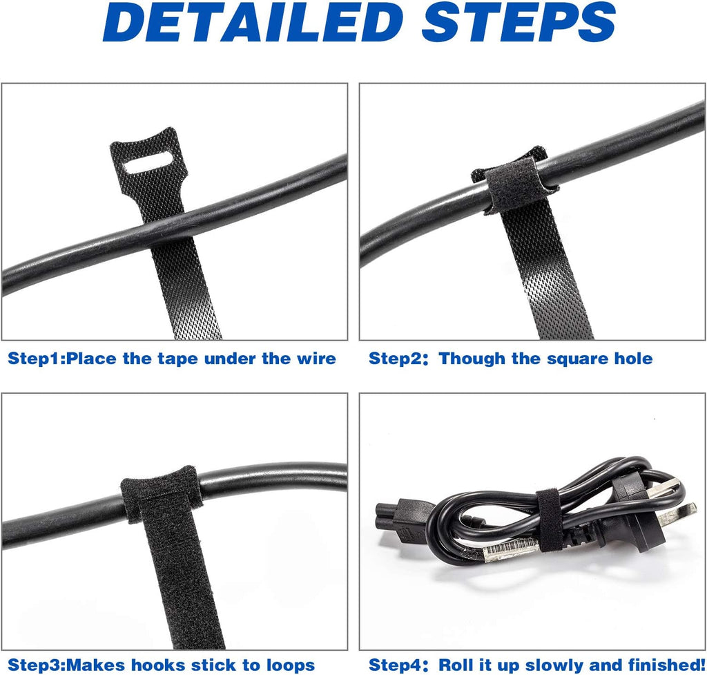 Cable Ties Reusable, 6 Inch Black Cord Management Straps | Adjustable Cord Ties, Multi-purpose Hook Loop Cable Management Ties for Organizing Home, Office, Data Centers, 80PCS - view 8