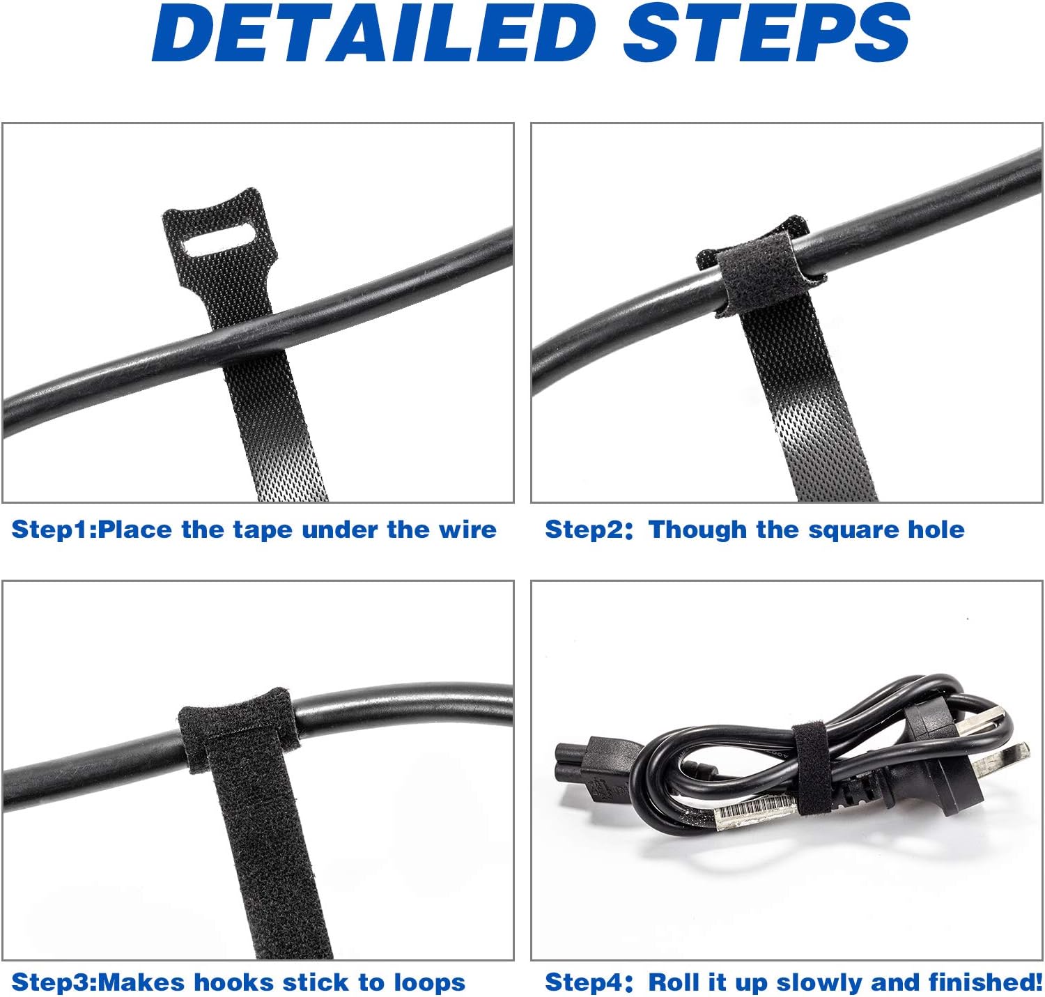 Cable Ties Reusable, 6 Inch Black Cord Management Straps | Adjustable Cord Ties, Multi-purpose Hook Loop Cable Management Ties for Organizing Home, Office, Data Centers, 80PCS - view 8