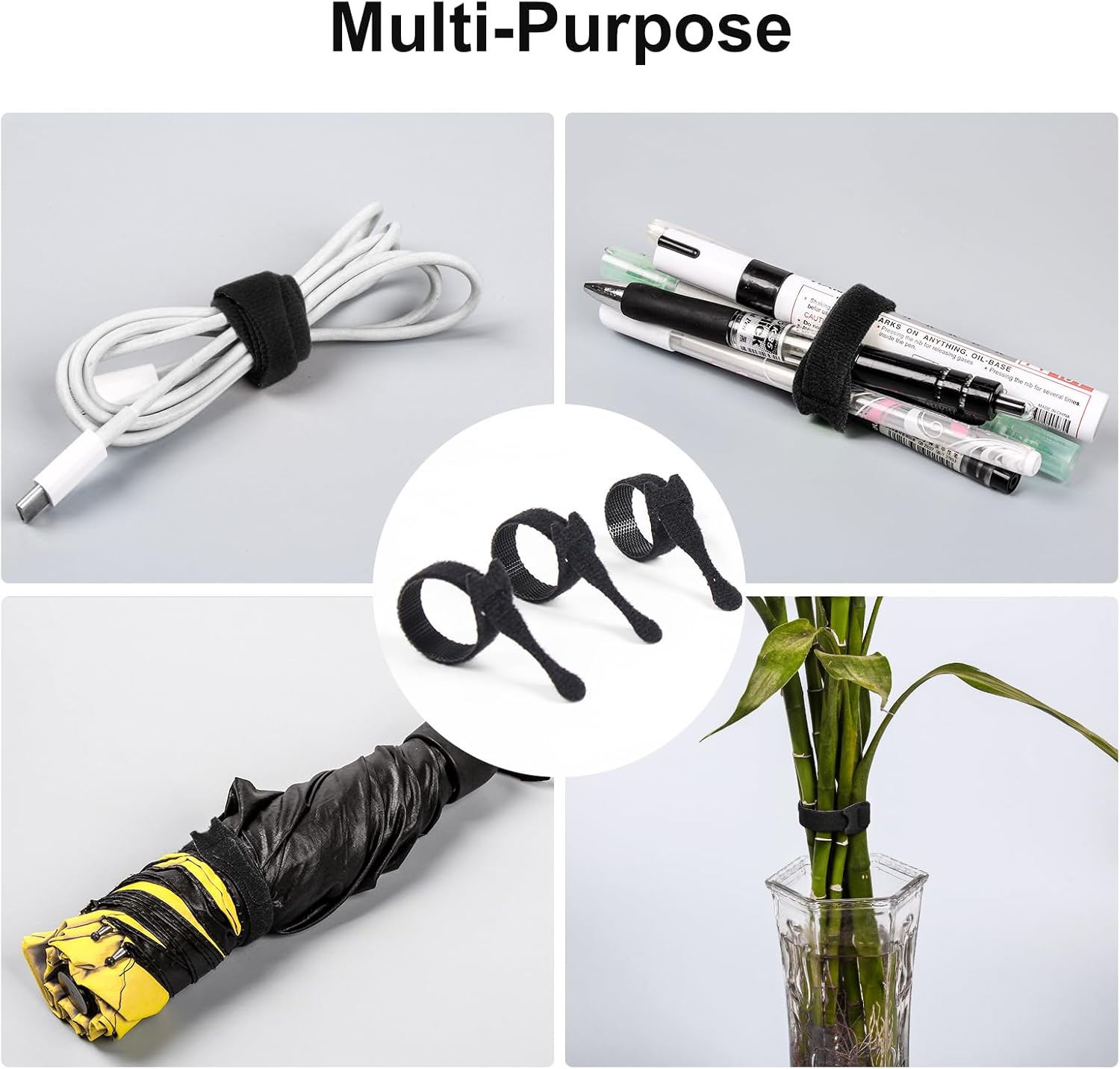 Cable Ties Reusable, 4 Inch Black Cord Management Straps | Adjustable Cord Ties, Multi-purpose Hook Loop Cable Management Ties for Organizing Home, Office, Data Centers, 180PCS - view 5