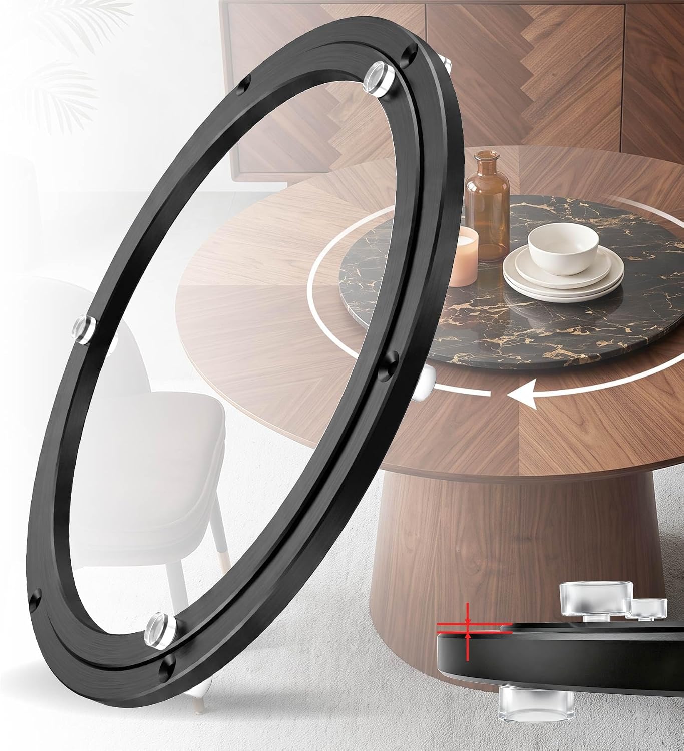 Lazy Susan Hardware 8" Heavy Duty Black Turntable Bearing Swivel Base Kit | Aluminum Alloy Construction, Smooth 360° Movement, Quiet Operation, Easy DIY Setup, Ideal for Tables & Crafts - view 5