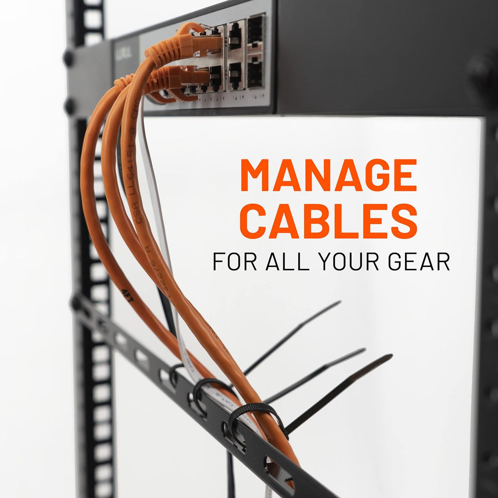 Rack Cable Management Tie Bar Kit - Includes 4X 1U Tie Bars, 24 Zip Ties, 8 Cage Nuts, & 8 Screws - Works with 19" Open Frame Racks & Enclosures - view 2