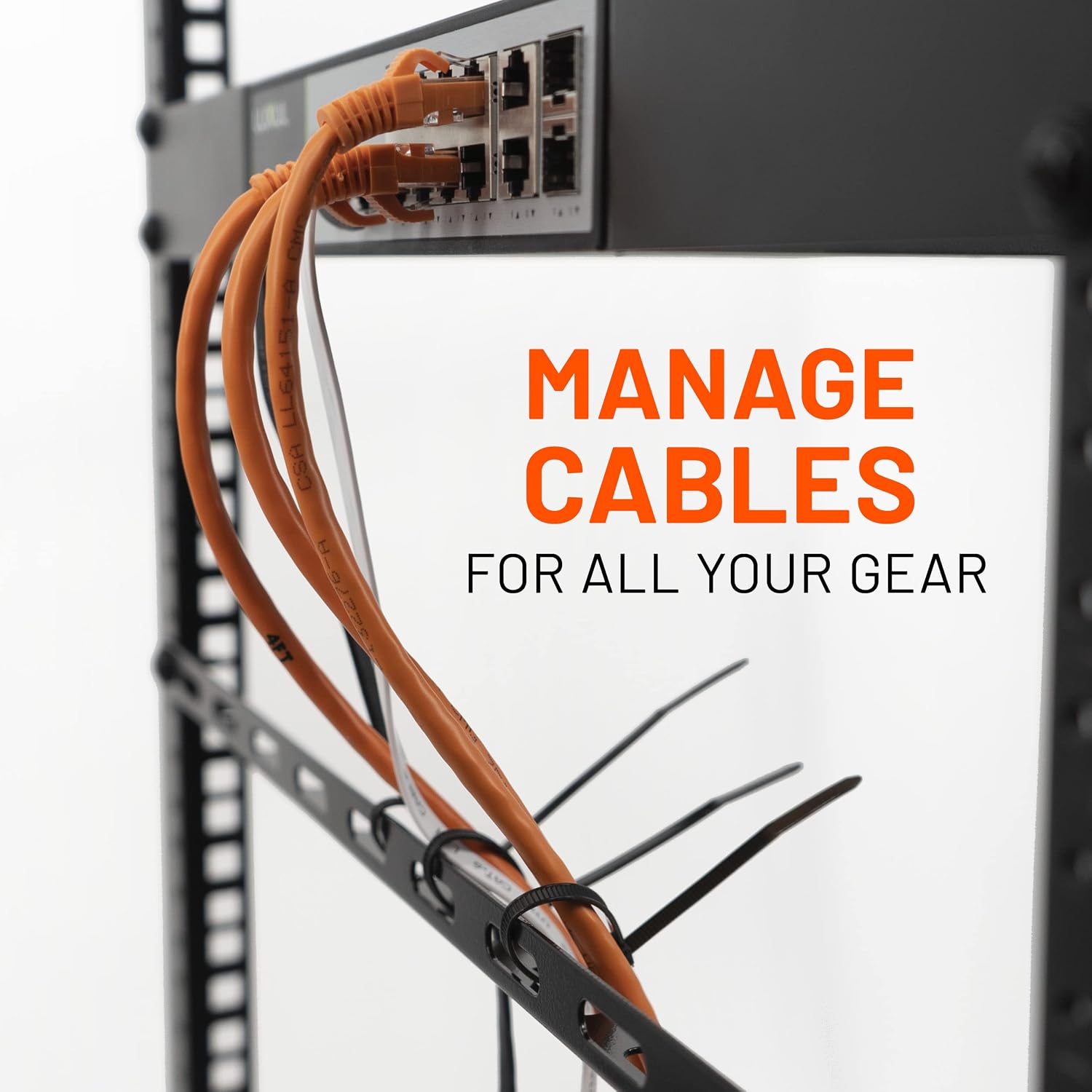 Rack Cable Management Tie Bar Kit - Includes 4X 1U Tie Bars, 24 Zip Ties, 8 Cage Nuts, & 8 Screws - Works with 19" Open Frame Racks & Enclosures - view 2