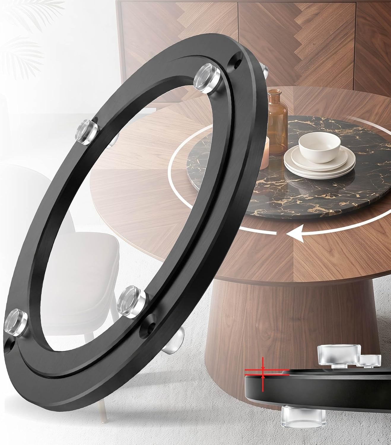Lazy Susan Hardware 8" Heavy Duty Black Turntable Bearing Swivel Base Kit | Aluminum Alloy Construction, Smooth 360° Movement, Quiet Operation, Easy DIY Setup, Ideal for Tables & Crafts