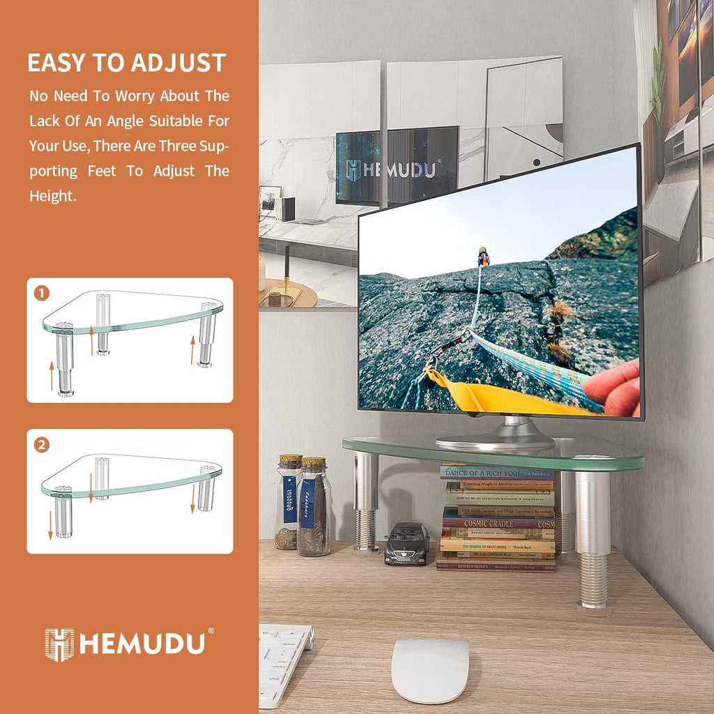 Clear Glass Computer Monitor Riser / Triangle Desktop Universal Corner Stand for Computer Monitor & Laptop HD01T-003 - view 4