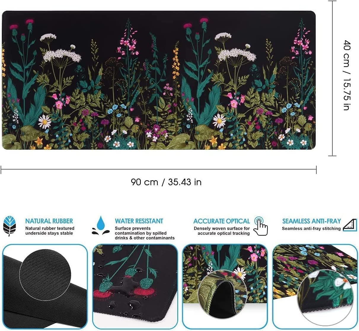 Desk Mat, Large Desk Mouse Pad for Desk,Home Office - Green Weeds | Desk Protector,Cottagecore Mouse Pad for Women with Smooth Lycra, Water-resistant, Non-slip Rubber Base and Stitched Edges - view 2