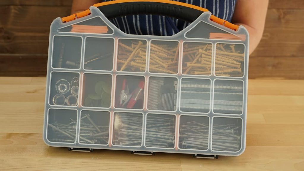 Hardware Organizer box with dividers - 18 Compartments Small Parts Organizer with Accessible Hinged Lid - Durable Plastic Screw Organizer Store Nuts, Bolts, Screws, Nails, & Small Hardware - view 6